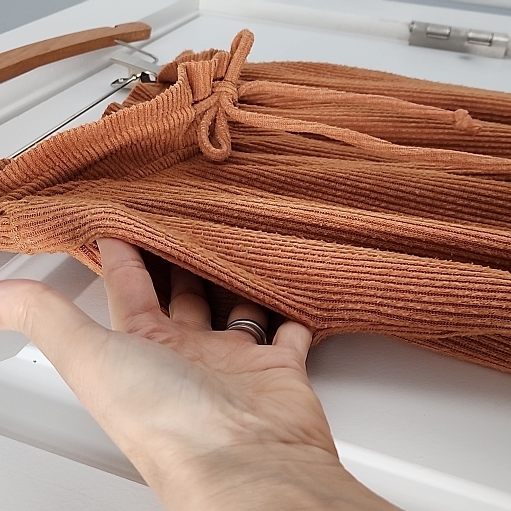 Rust Brown Textured Ribbed Drawstring Lounge Pant… - image 4